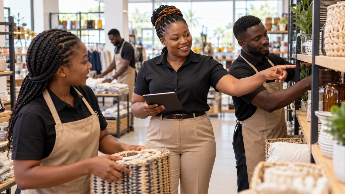 Retail staff at work in a store.